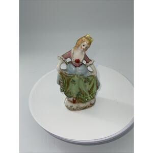 Vintage Occupied Japan Porcelain Victorian Lady Figurine in Green, Blue, Pink